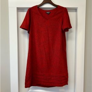 Nicole Miller Linen Blend Burnt Orange Rust Dress With Leaf Print Size M